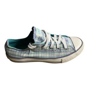 Converse Chuck Taylor All Star Junior Lo Top Sneakers - Plaid Blue and White